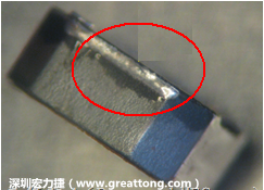 使用錫(Sn)鍍層的電源電感器(Power Inductors)，經(jīng)過推力測(cè)試后，其焊點(diǎn)還保留在零件的端點(diǎn)上，所以推力比較高。