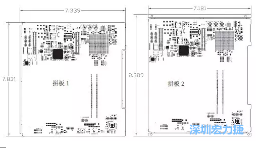 如圖11所示在兩種拼板中PCB單元的邊條位置不同，拼板1中邊條在長邊方向，而拼板2中邊條在短邊方向-深圳宏力捷