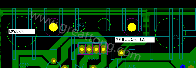 PCB設(shè)計(jì)中，散熱孔散熱片設(shè)計(jì)不當(dāng)，造成很多電源板斷裂