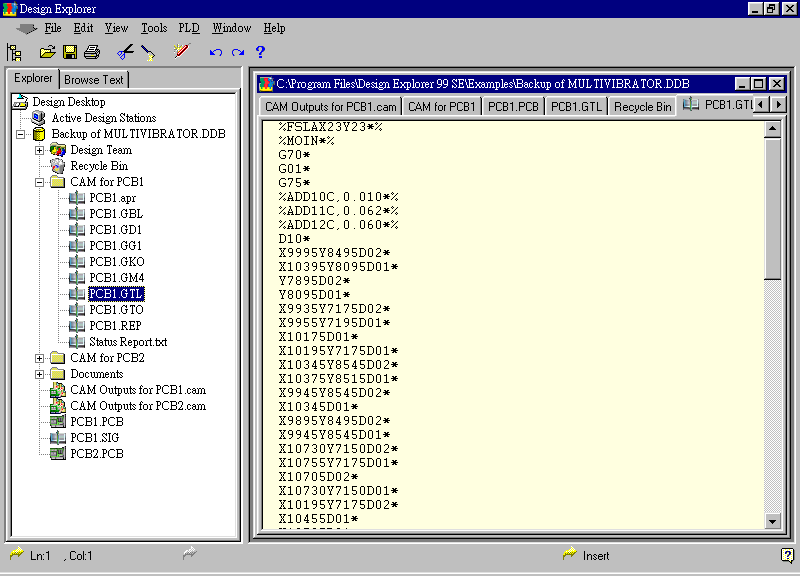 要檢查各Gerber輸出文件，則在瀏覽器中打開CAM Output for PCB1，即可看到一系列Gerber輸出文件。