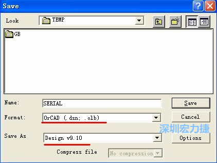 選擇菜單 File－Save As，輸出格式選 ORCAD 9.10。