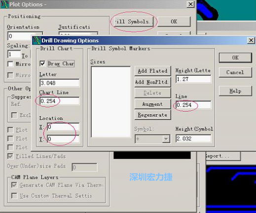 轉孔圖時也需在Customize Document欄點擊Option，在彈出的Plot Options-窗口中選擇Drill Symbols