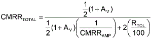 方程式1是從理想運(yùn)算放大器的CMRR等式中匯出，其中CMRRAMP被假定為非常大(無(wú)窮大)。
