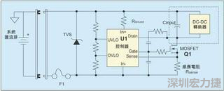 圖1：一個簡單的-48V熱插拔電路。