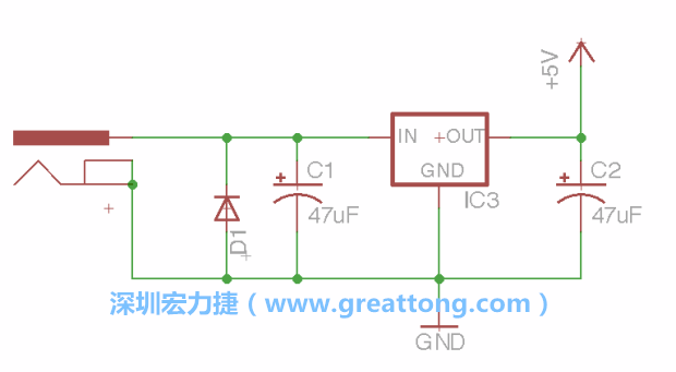 新增RBBB→Power_Jack，將它放在電壓調(diào)整器的輸入端旁邊。