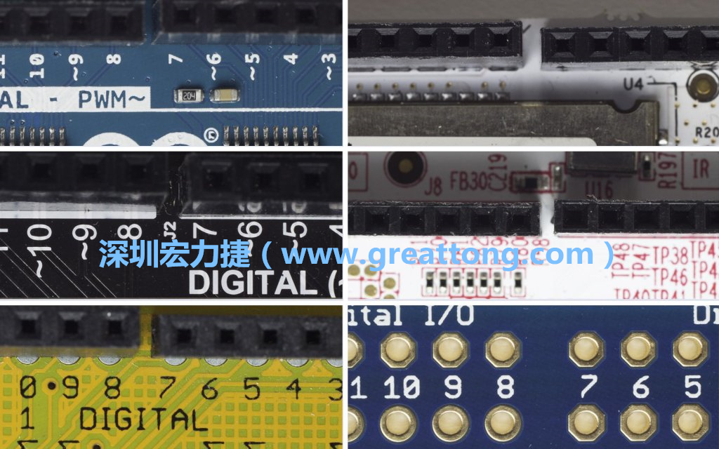 各種不同尺寸的Arduino上第7、8腳位的間距。