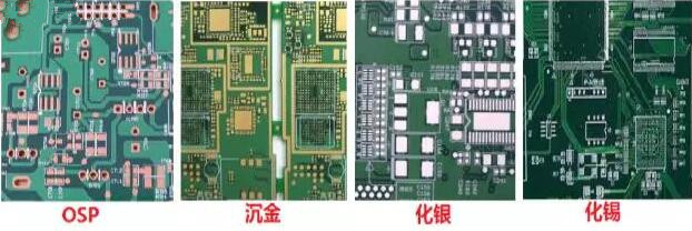 表面工藝分：熱風整平，沉金， 化銀， 化錫， OSP 等幾種表面工藝